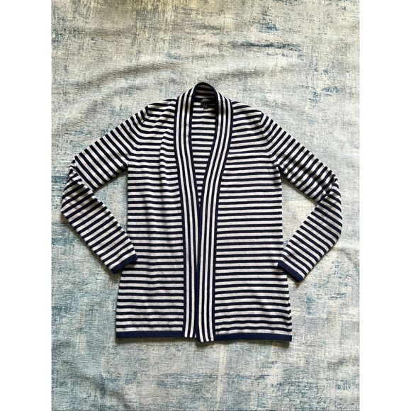 Talbots Navy Blue Off White Stripe Open Front Cardigan XS - Picture 1 of 7